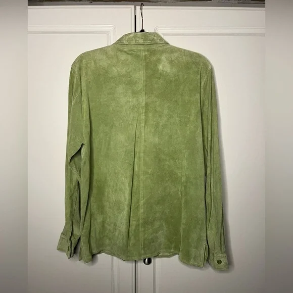 Vintage Y2K Green Suede Leather Button Down Shirt - Picture 12 of 14